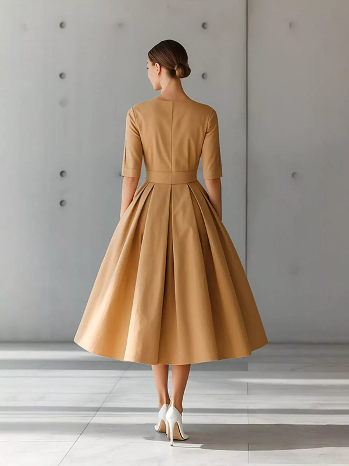 Round Neck A-Line Midi Dress - alternate view 2