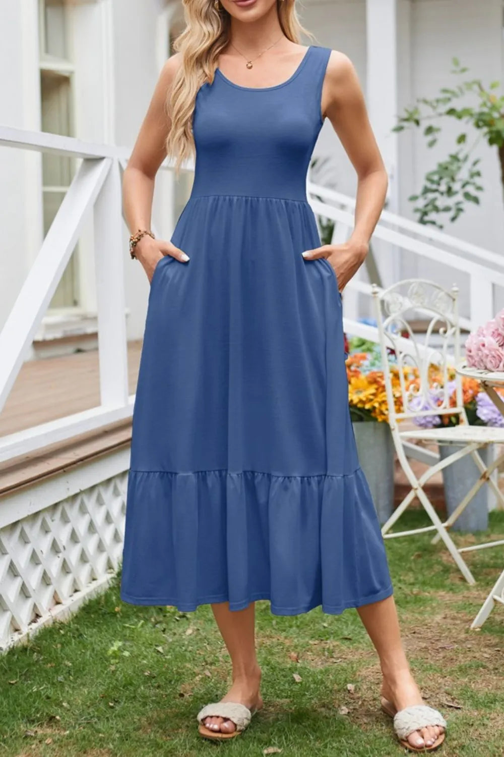 Round Neck Wide Strap Tank Dress