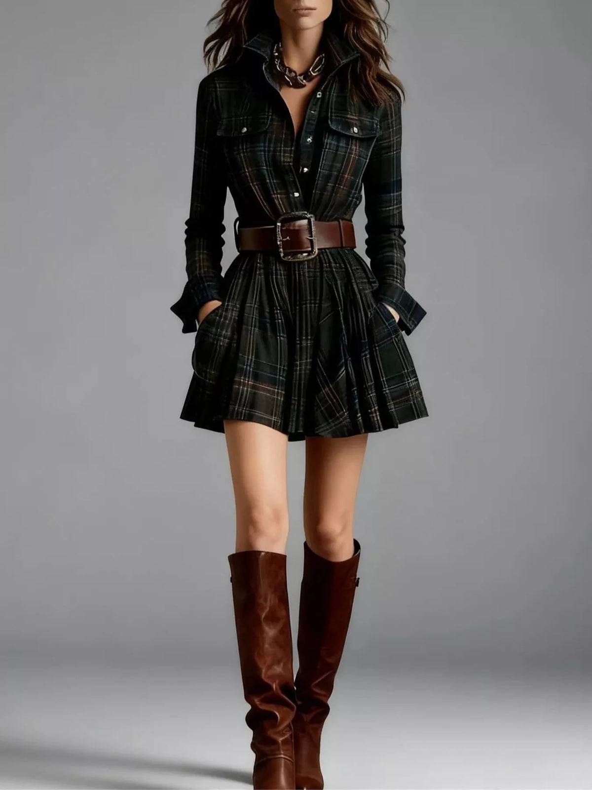 Plaid Long-Sleeve Shirt Dress - alternate view 10