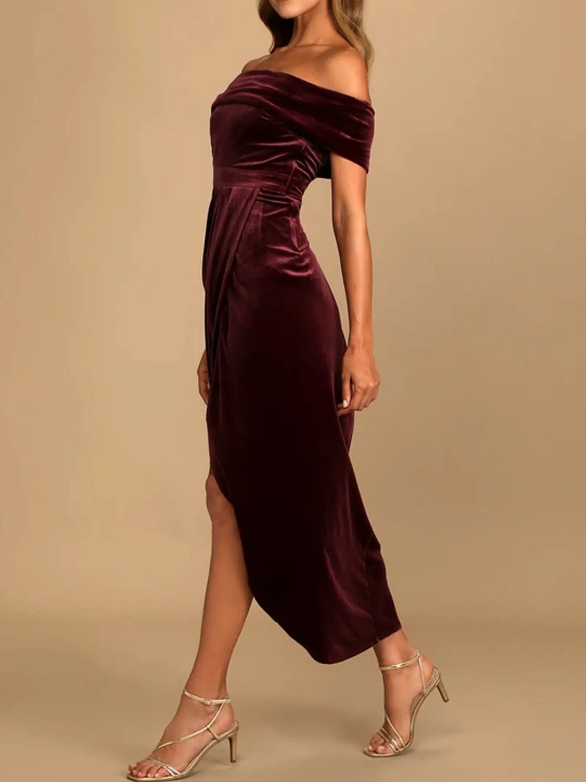 Off-Shoulder Wrap Dress with Side Slit - alternate view 10