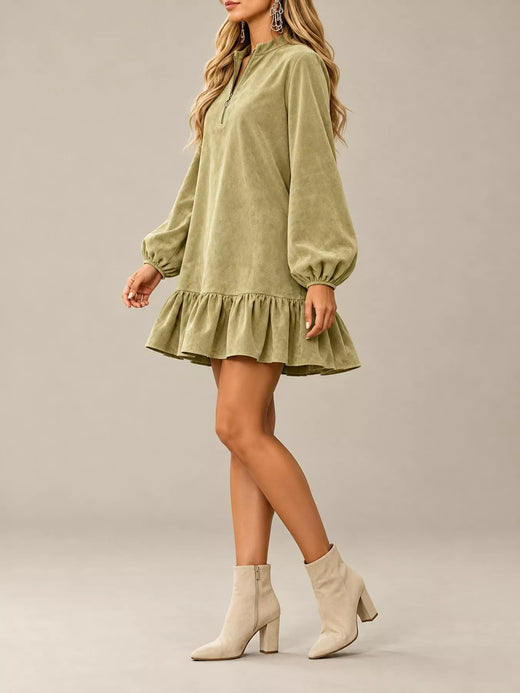 Quarter-Zip Ruffle Hem Mini Dress - alternate view 2