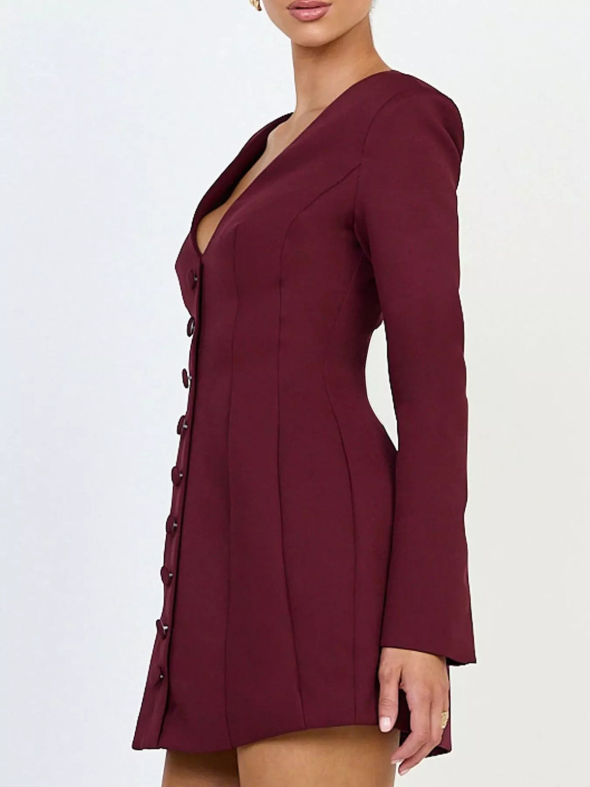 Deep V-Neck Button-Down Blazer Dress - alternate view 2