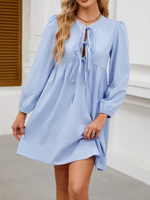 Tie Front Long Sleeve Mini Dress - alternate view 5