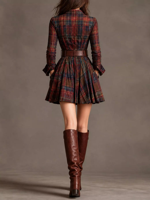 Plaid Long-Sleeve Shirt Dress - alternate view 3