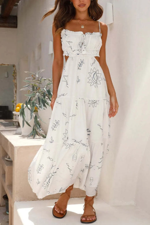 Cutout Printed Sleeveless Midi Cami Dress - alternate view 6