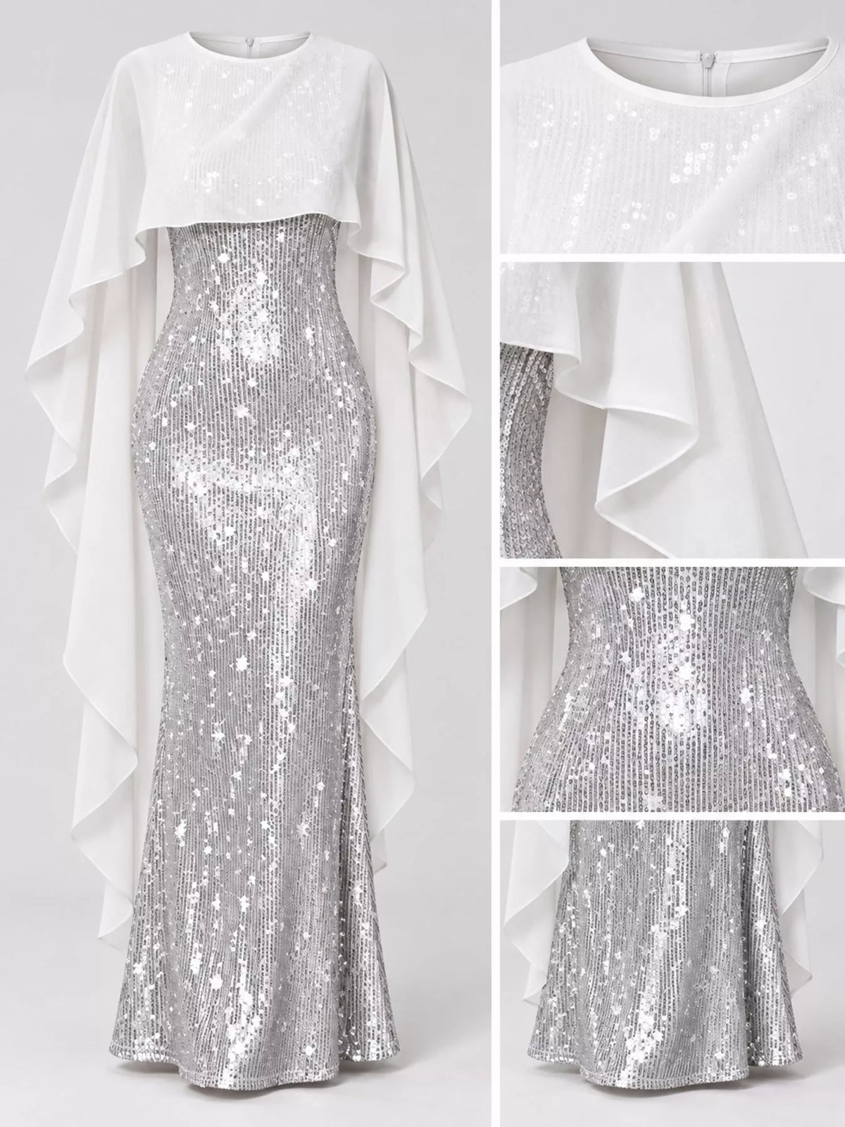 Sequin Cape Overlay Evening Dress - alternate view 35