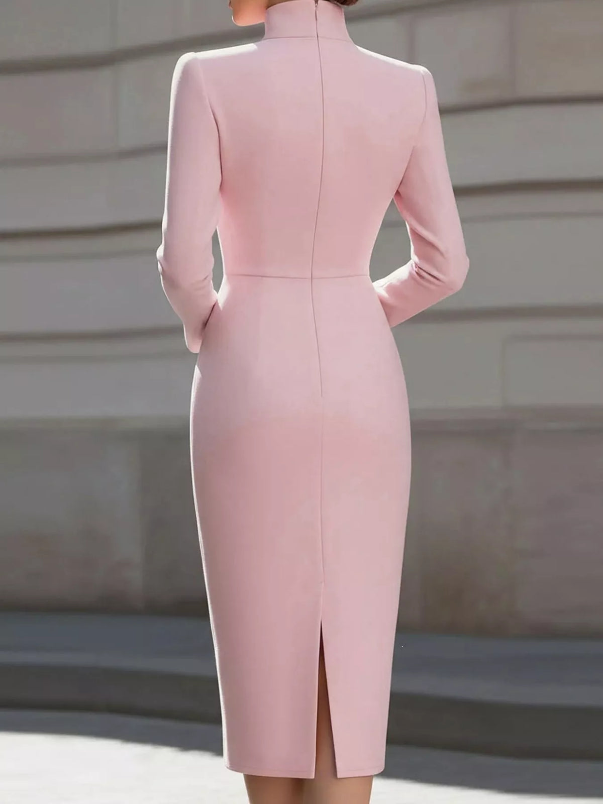 Full Size Stand-Collar Long-Sleeve Midi Dress Plus Size - alternate view 8