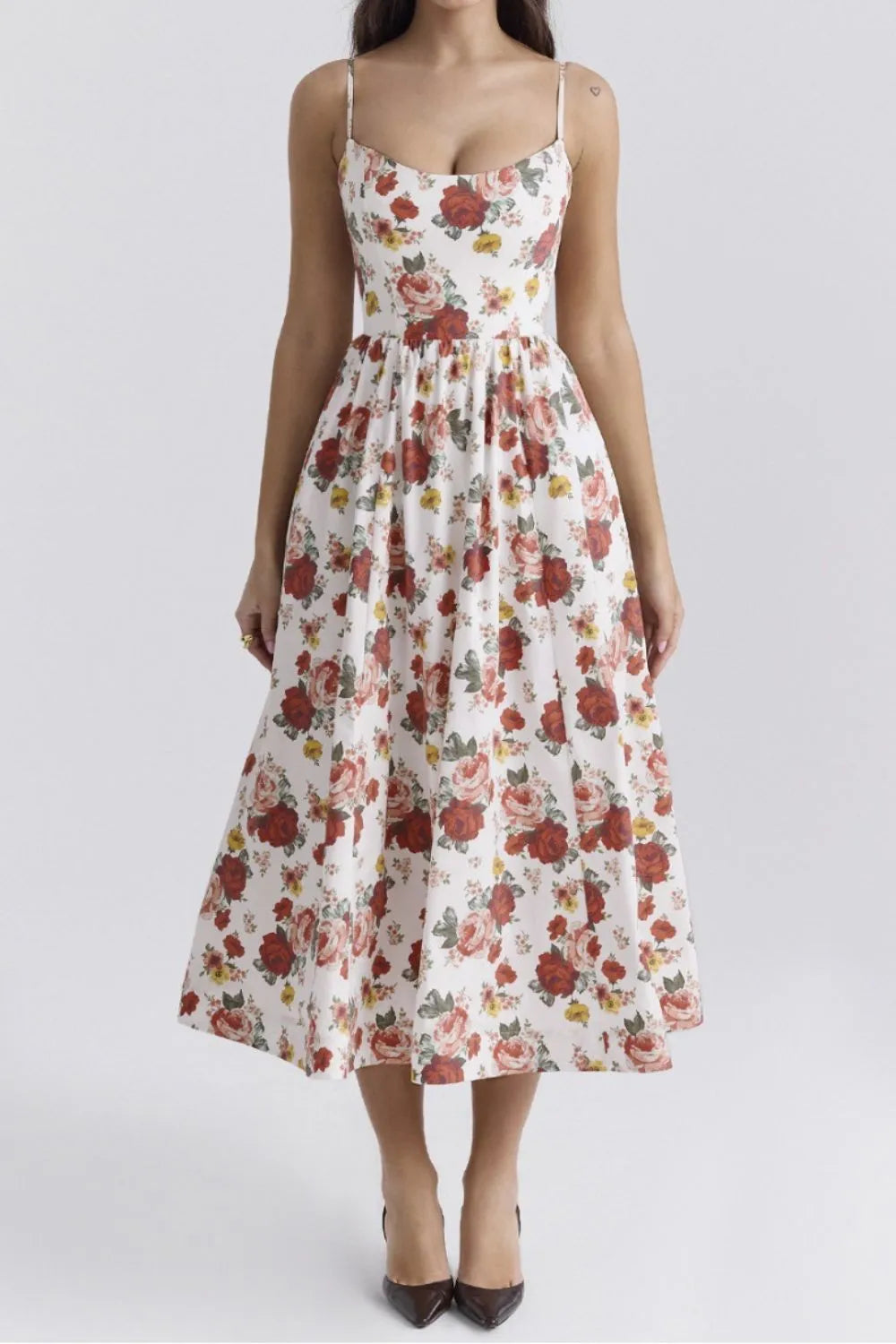 Floral Print Spaghetti Strap Midi Dress - alternate view 2