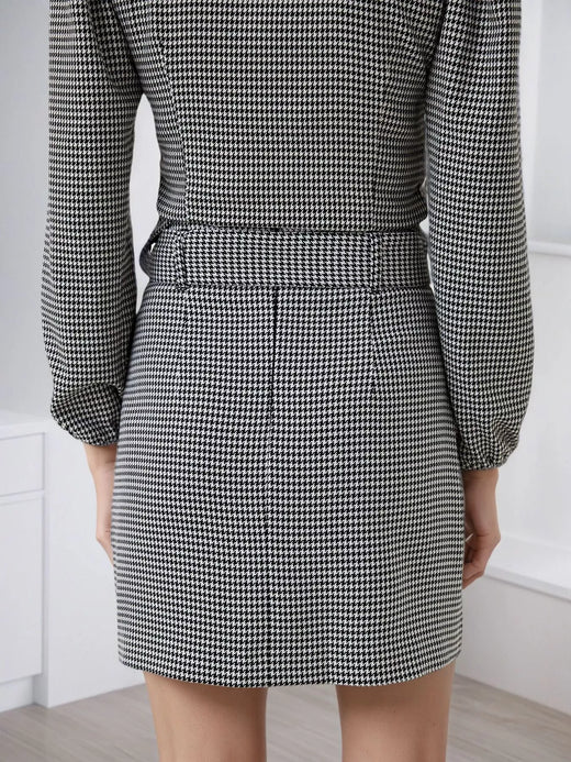 Contrast Collar Houndstooth Mini Dress - alternate view 3