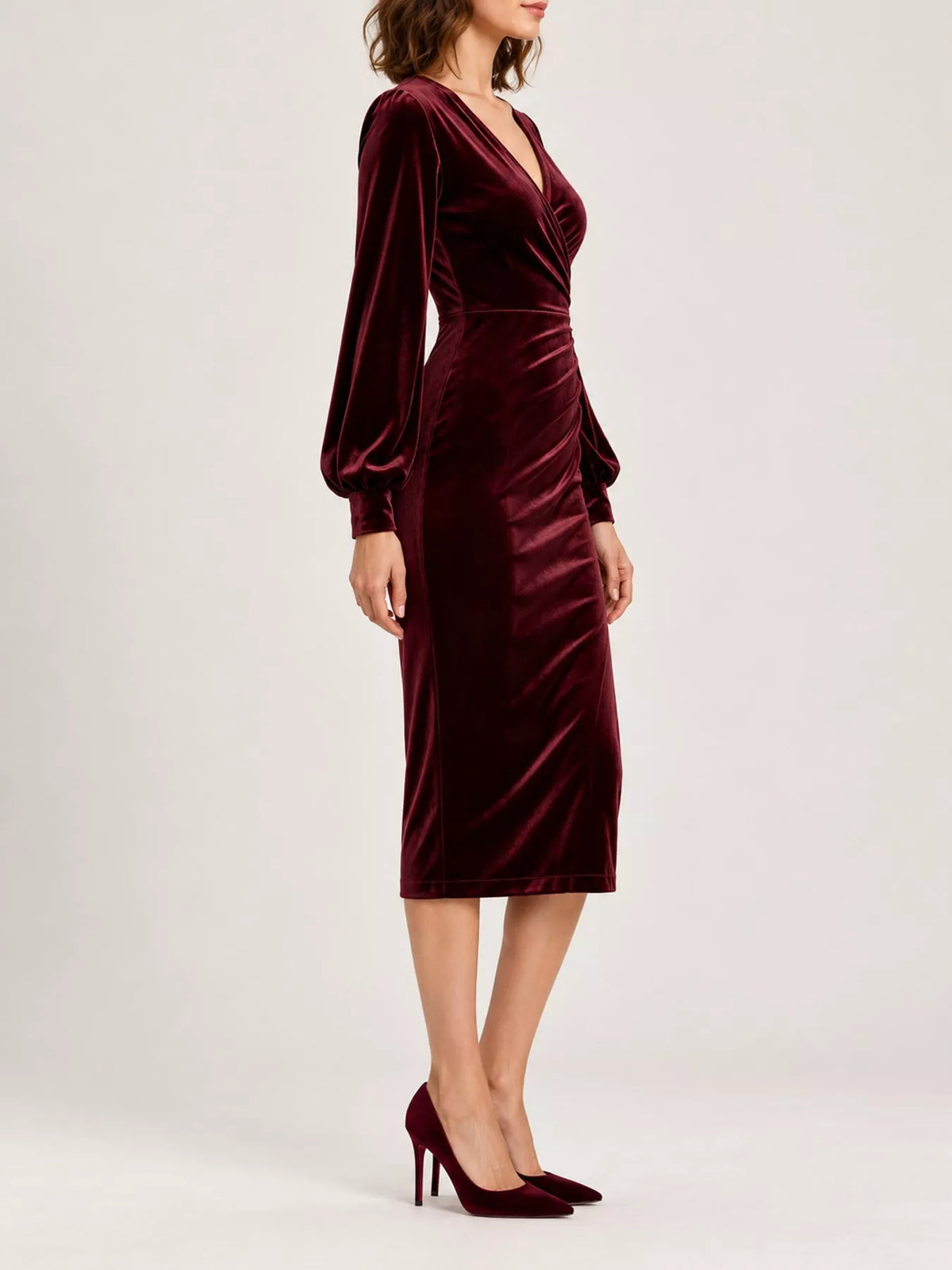 Full Size Velvet Long-Sleeve Wrap Dress Plus Size - alternate view 14