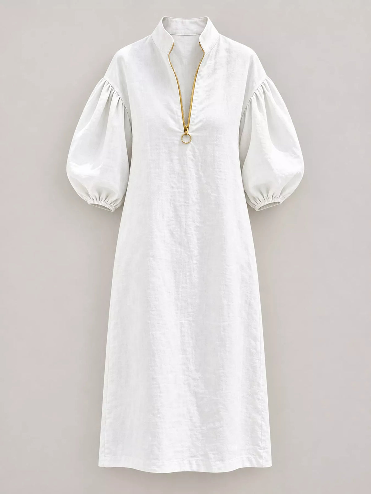 Half-Zip Puff Sleeve Midi Dress - alternate view 8