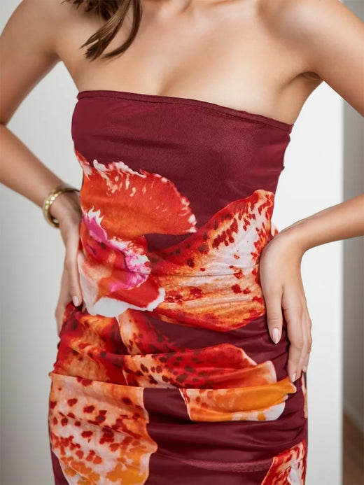 Printed Tube Sleeveless Maxi Dress - alternate view 3