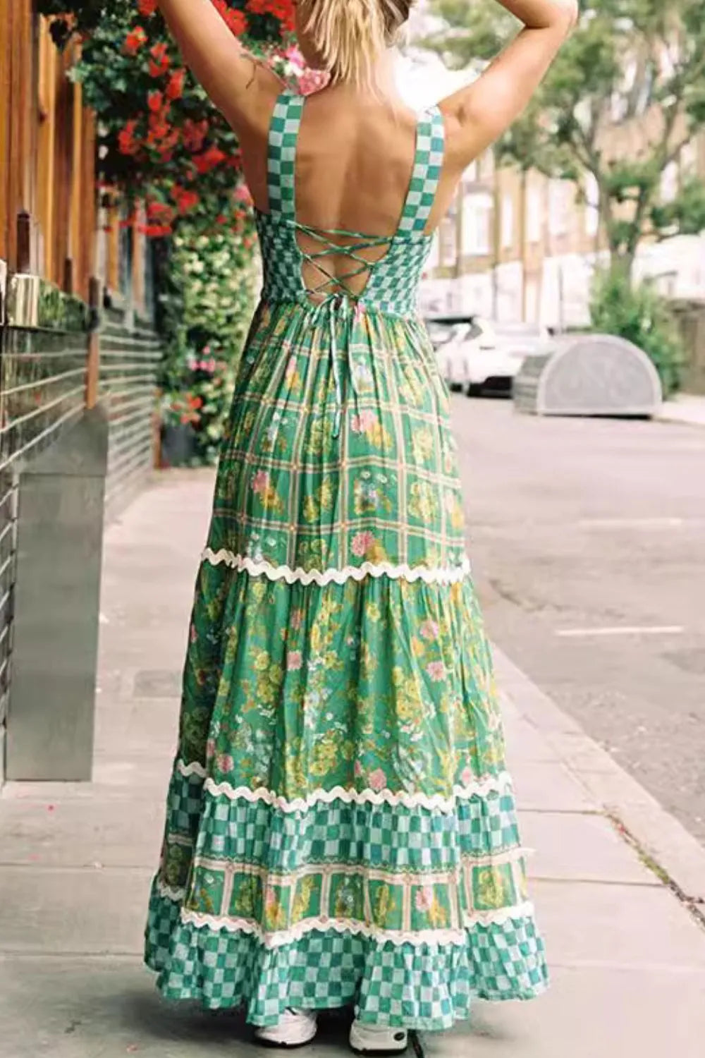 Printed Square Neck Tiered Dress - alternate view 2
