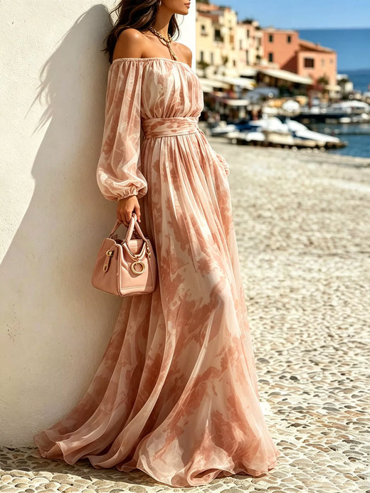 Off-Shoulder Balloon Sleeves Maxi Dress - alternate view 2