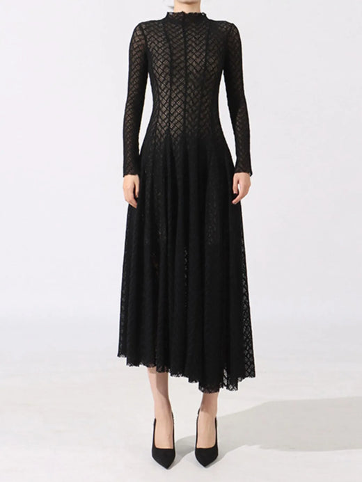 Lace Mock Neck Long Sleeve Dress - alternate view 3
