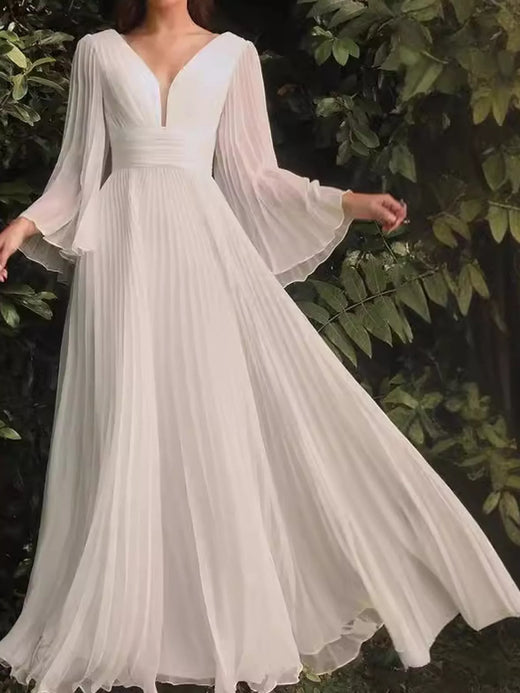 V-Neck Pleated Maxi Dress