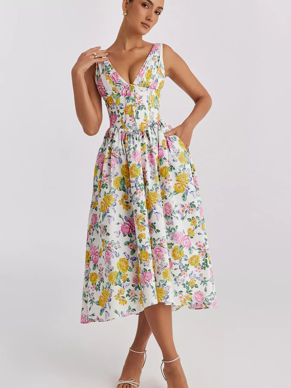 V-Neck Sleeveless Midi Dress - alternate view 3