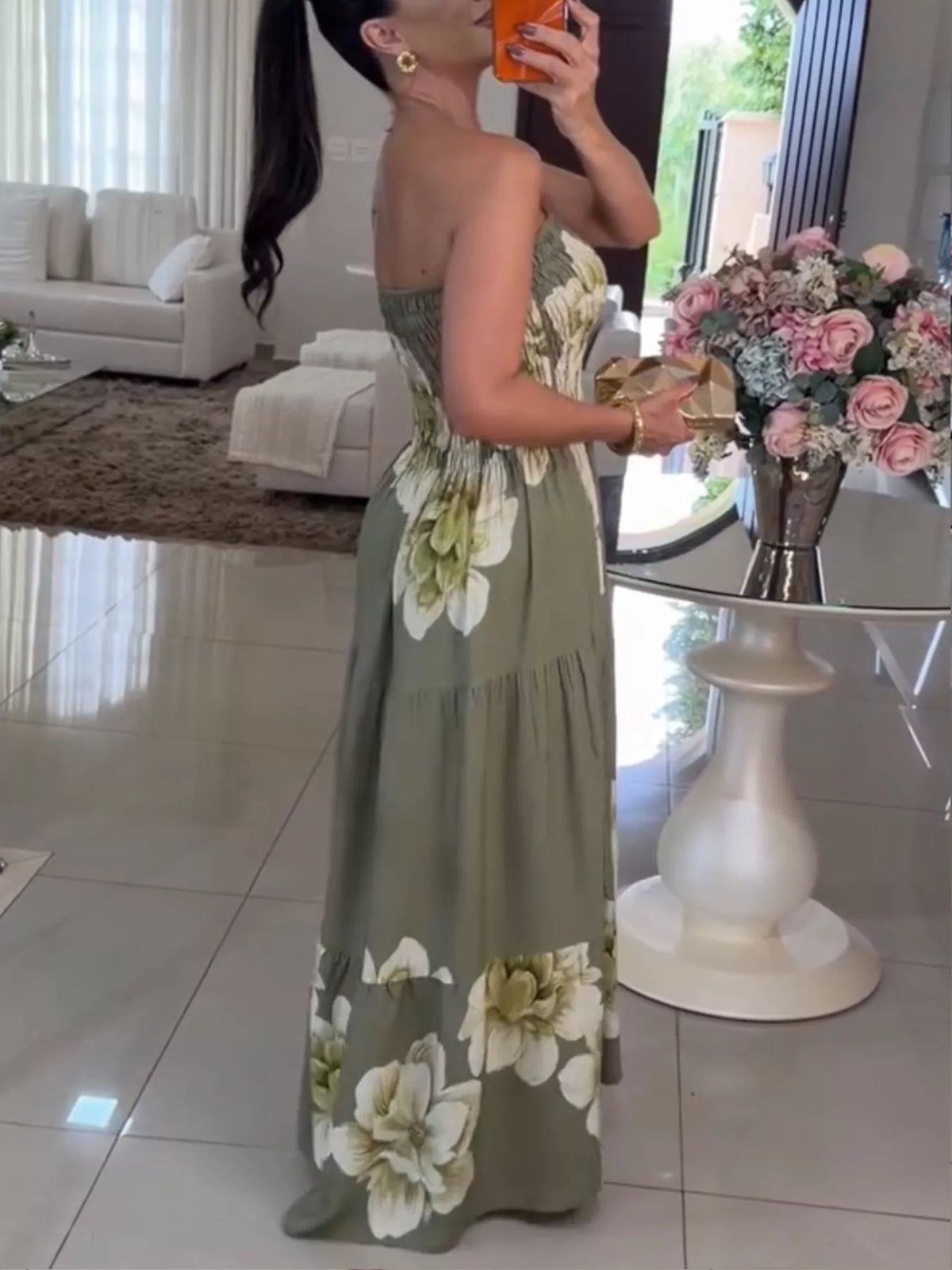 Floral Print Smocked Tube Maxi Dress - alternate view 4