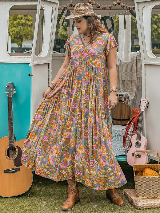 Ruffled Printed Cap Sleeve Dress - alternate view 6