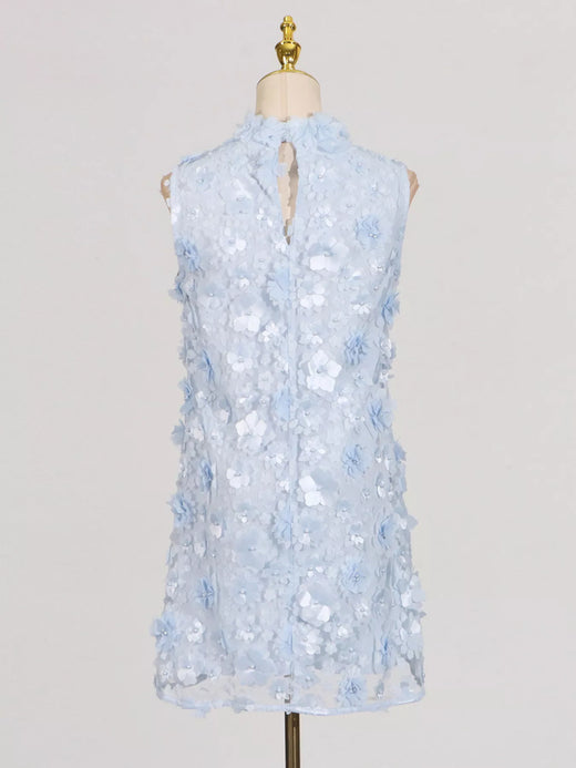 Floral Applique High Neck Sleeveless Mini Dress - alternate view 5