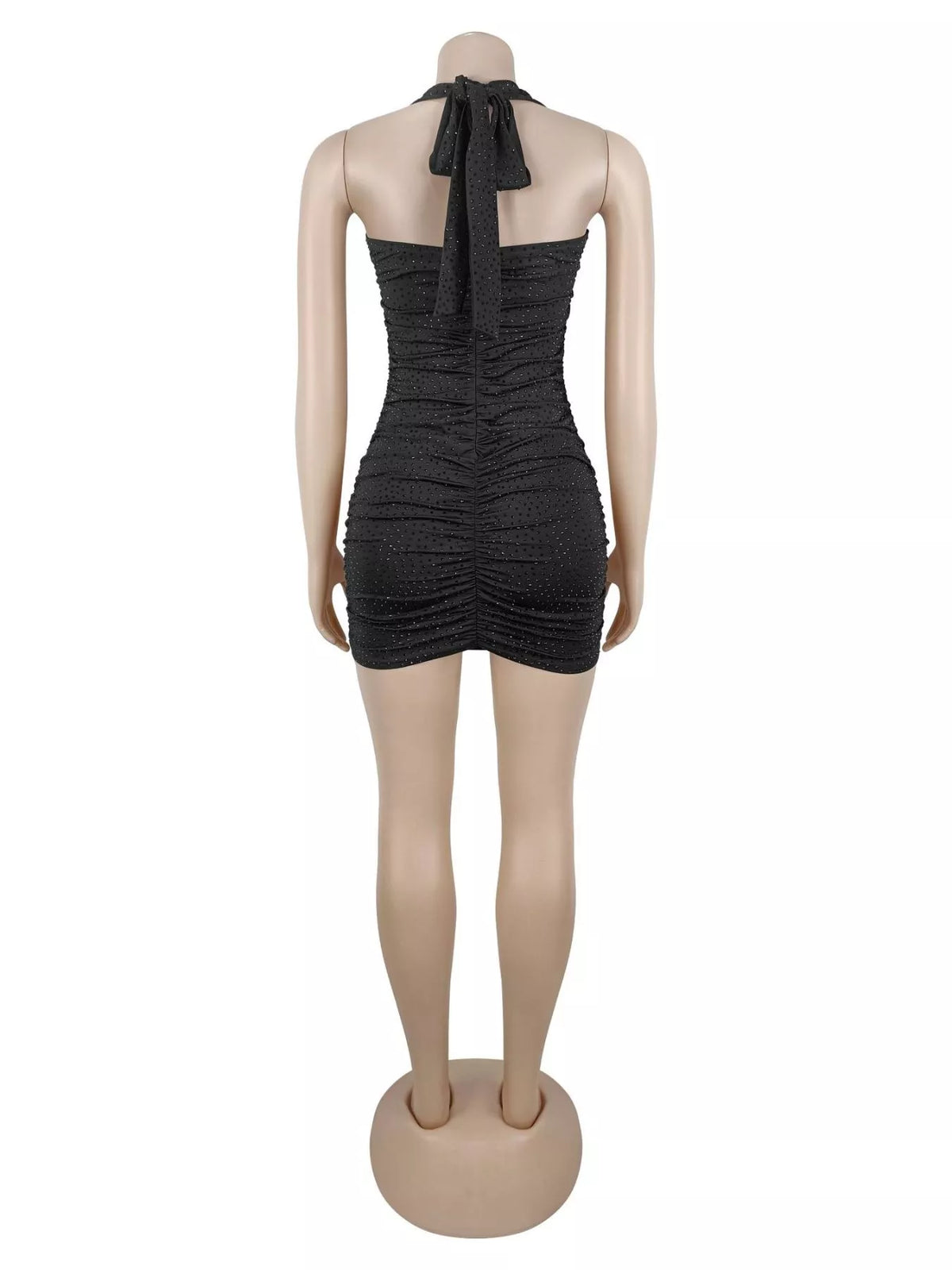 Rhinestone Ruched Halter Neck Bodycon Mini Dress - alternate view 7