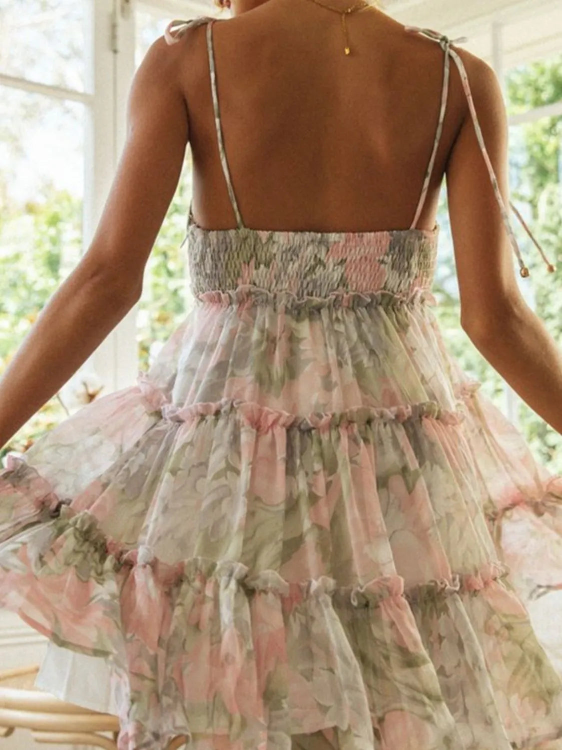 Frill Printed Square Neck Mini Cami Dress - alternate view 14