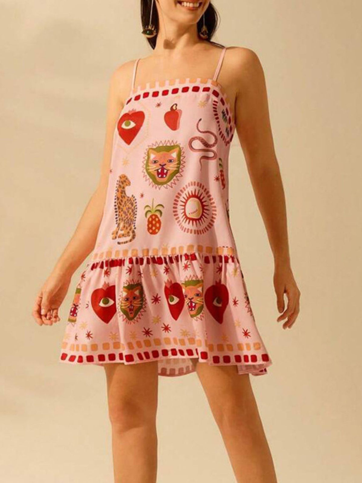 Printed Ruffle Hem Mini Dress - alternate view 2