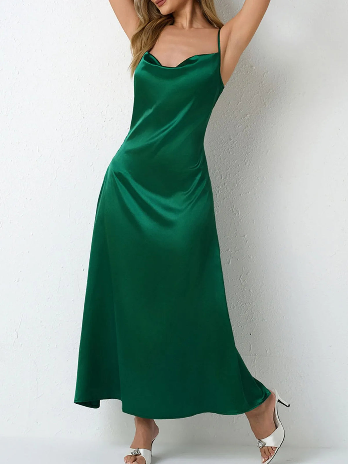 Satin Cowl Neck Cami Dress - alternate view 5