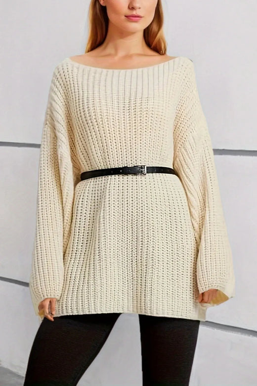 Boat Neck Dropped Shoulder Mini Sweater Dress - alternate view 4