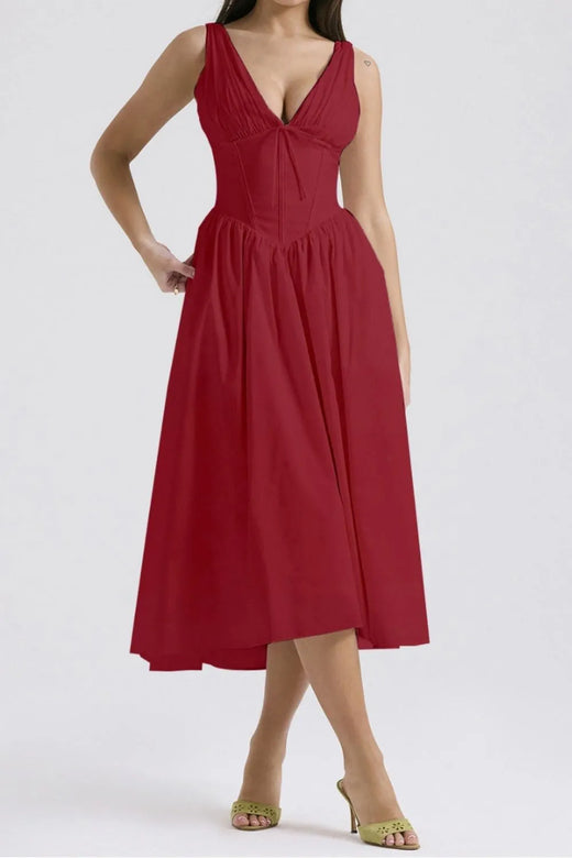 Ruched V-Neck Sleeveless Dress with Pockets - alternate view 6