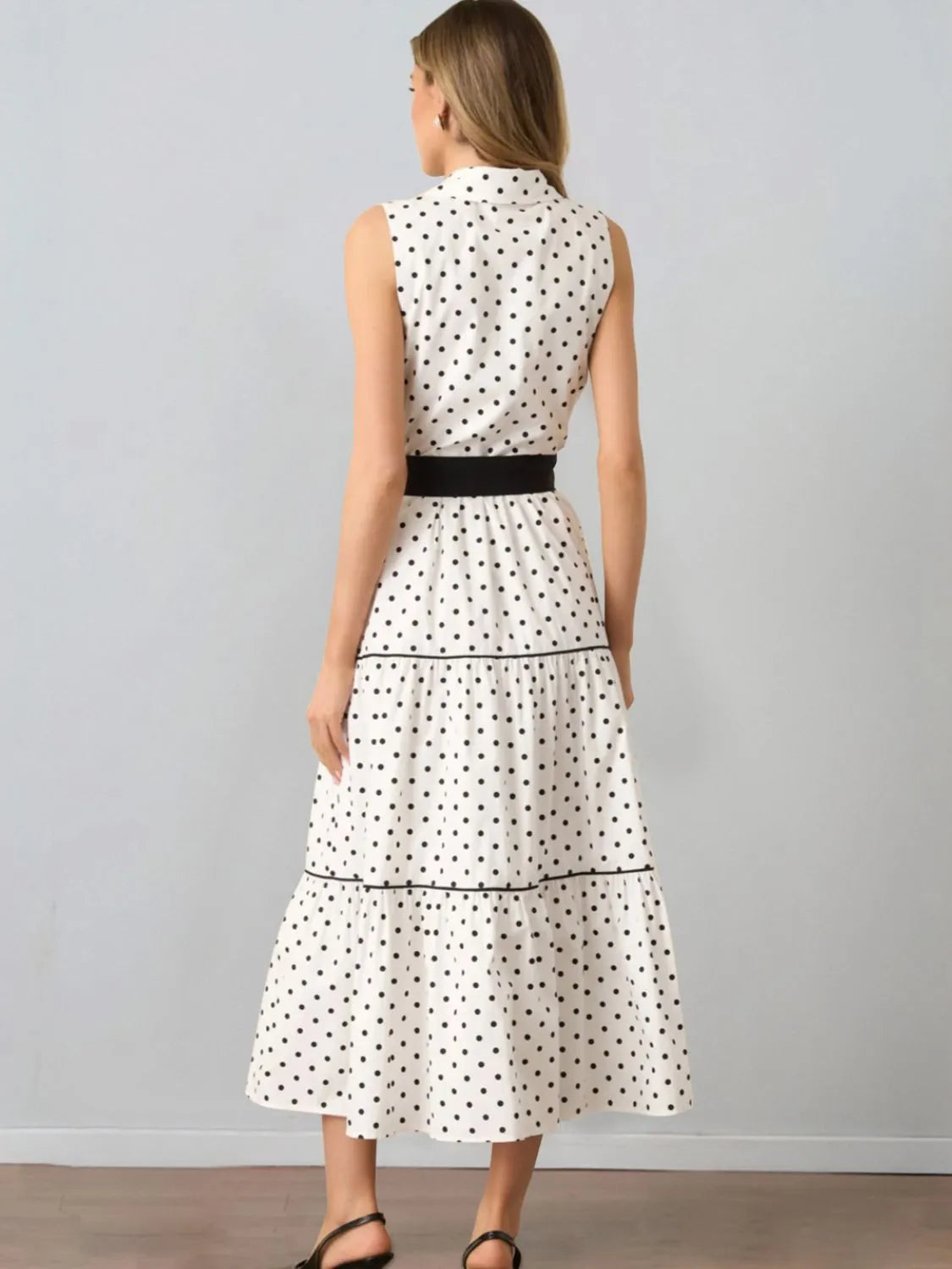Polka Dot Sleeveless Midi Shirt Dress - alternate view 4