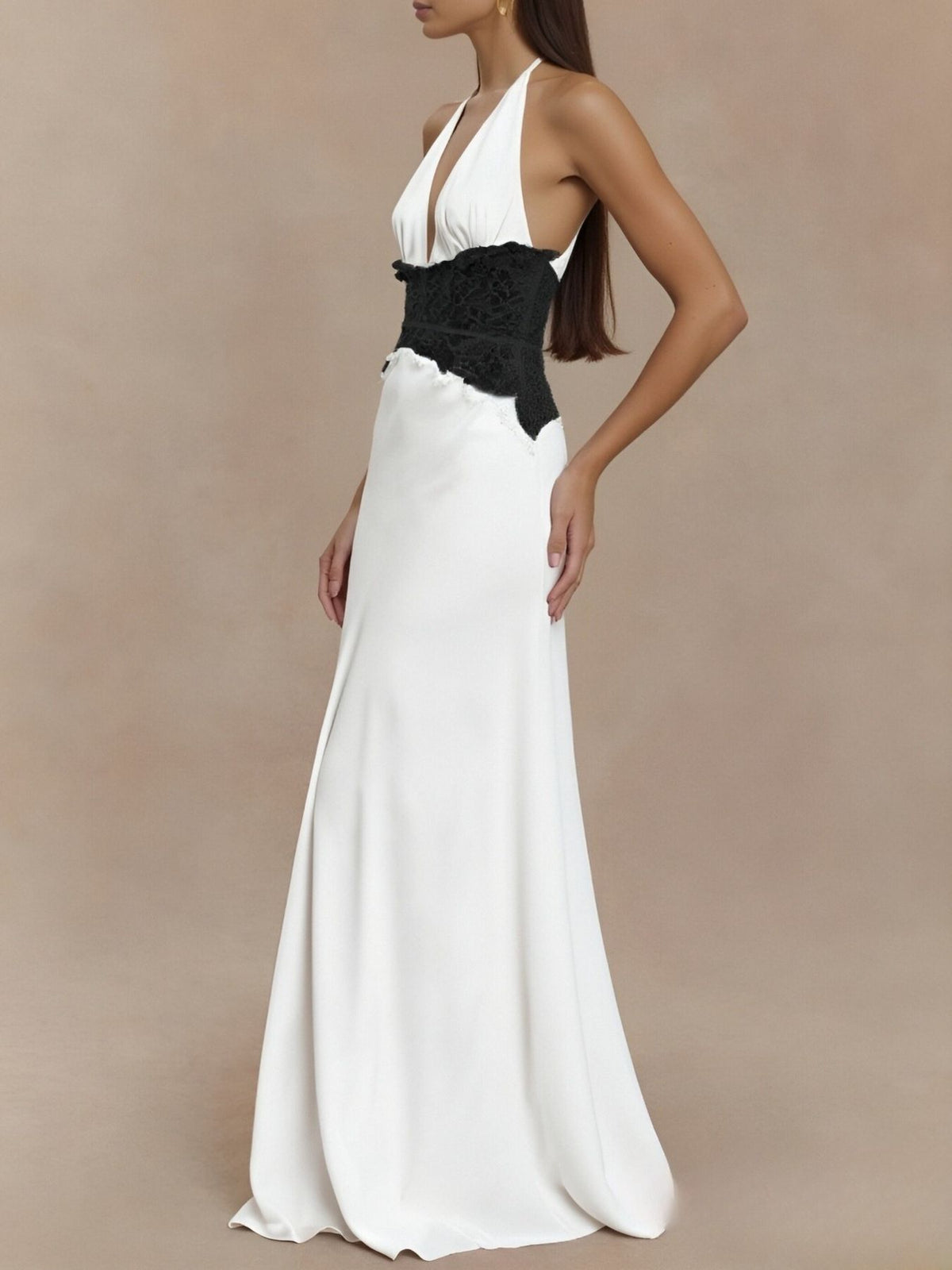Halter Neck Lace Trimmed Maxi Dress - alternate view 12