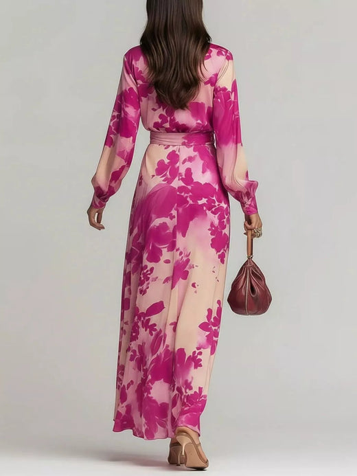 Floral Print Maxi Dress with Waist-Tie Detail - alternate view 2