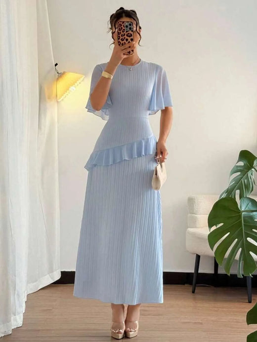 Ruffled Round Neck Flutter Sleeve Dress - alternate view 4