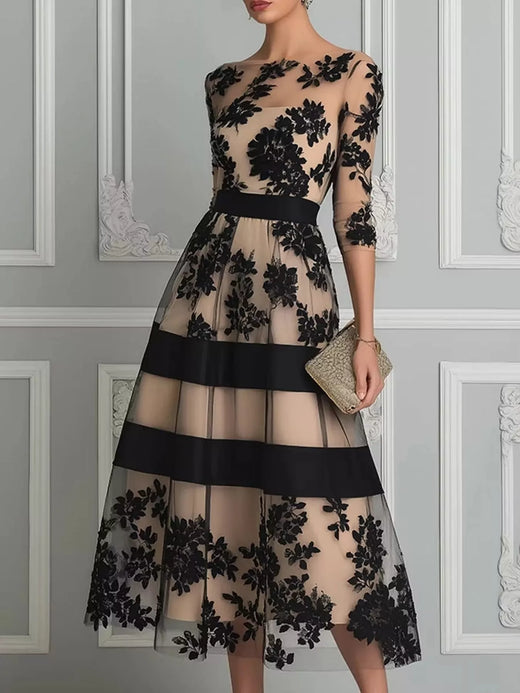 Floral Tulle A-Line Midi Dress