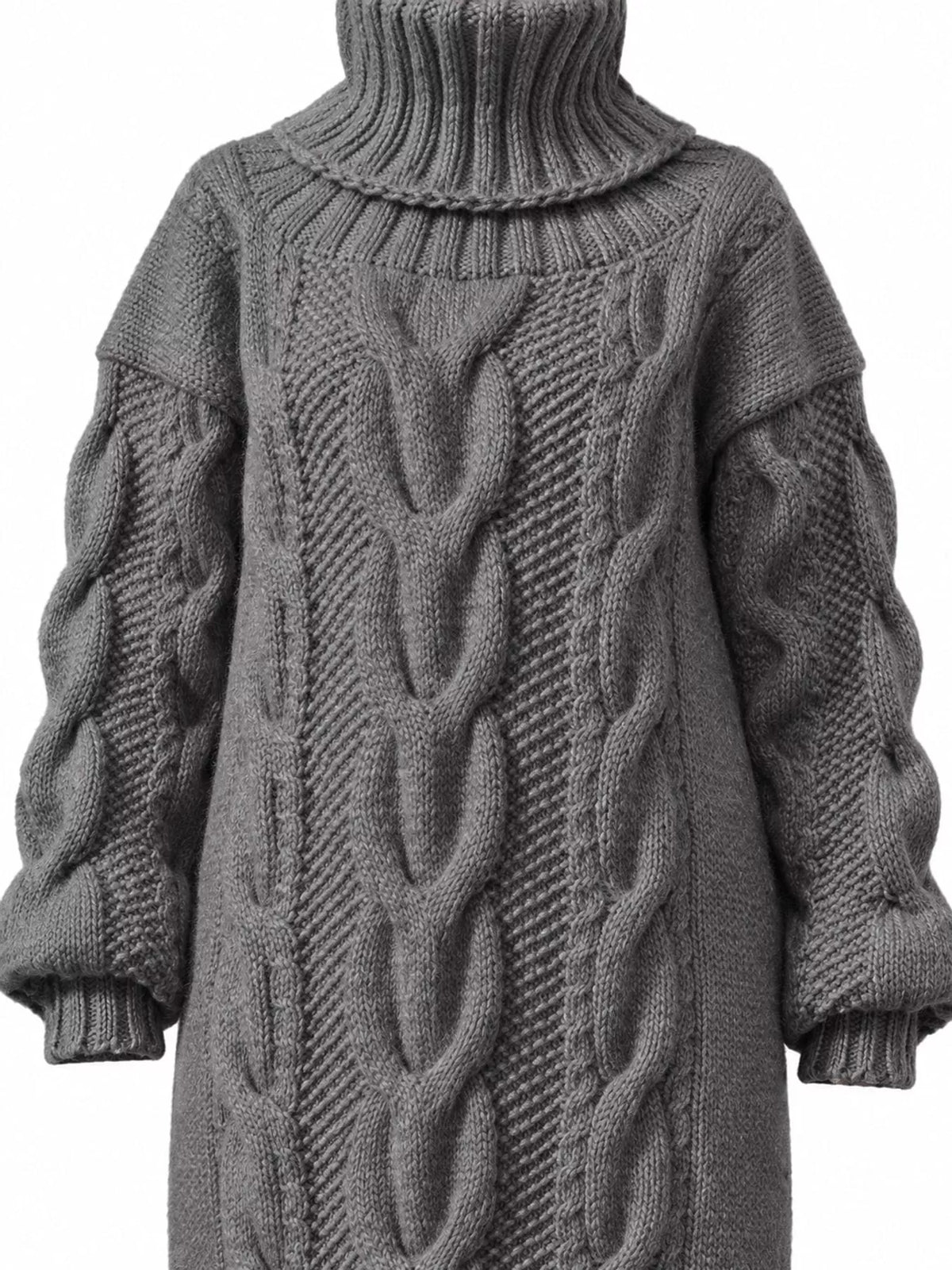 Full Size Oversized Chunky Cable Knit Turtleneck Sweater Dress Plus Size - alternate view 8