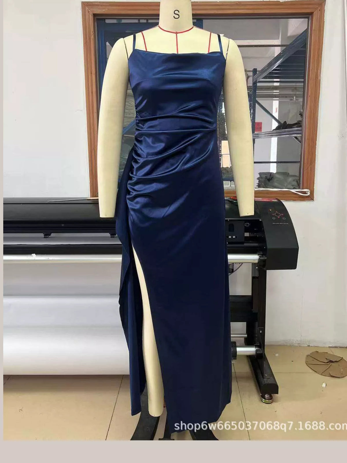 Satin Ruched High-Slit Maxi Dress - alternate view 7