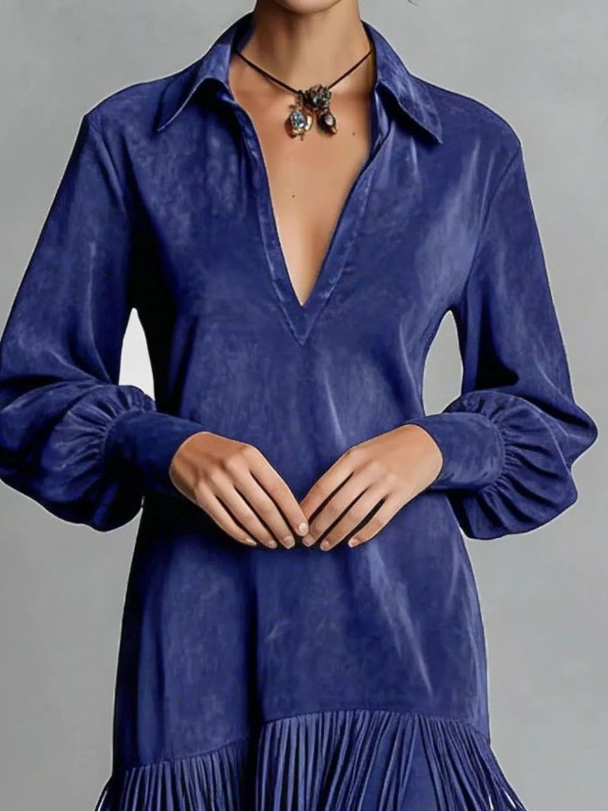 Fringed Lantern Sleeve Dress - alternate view 9