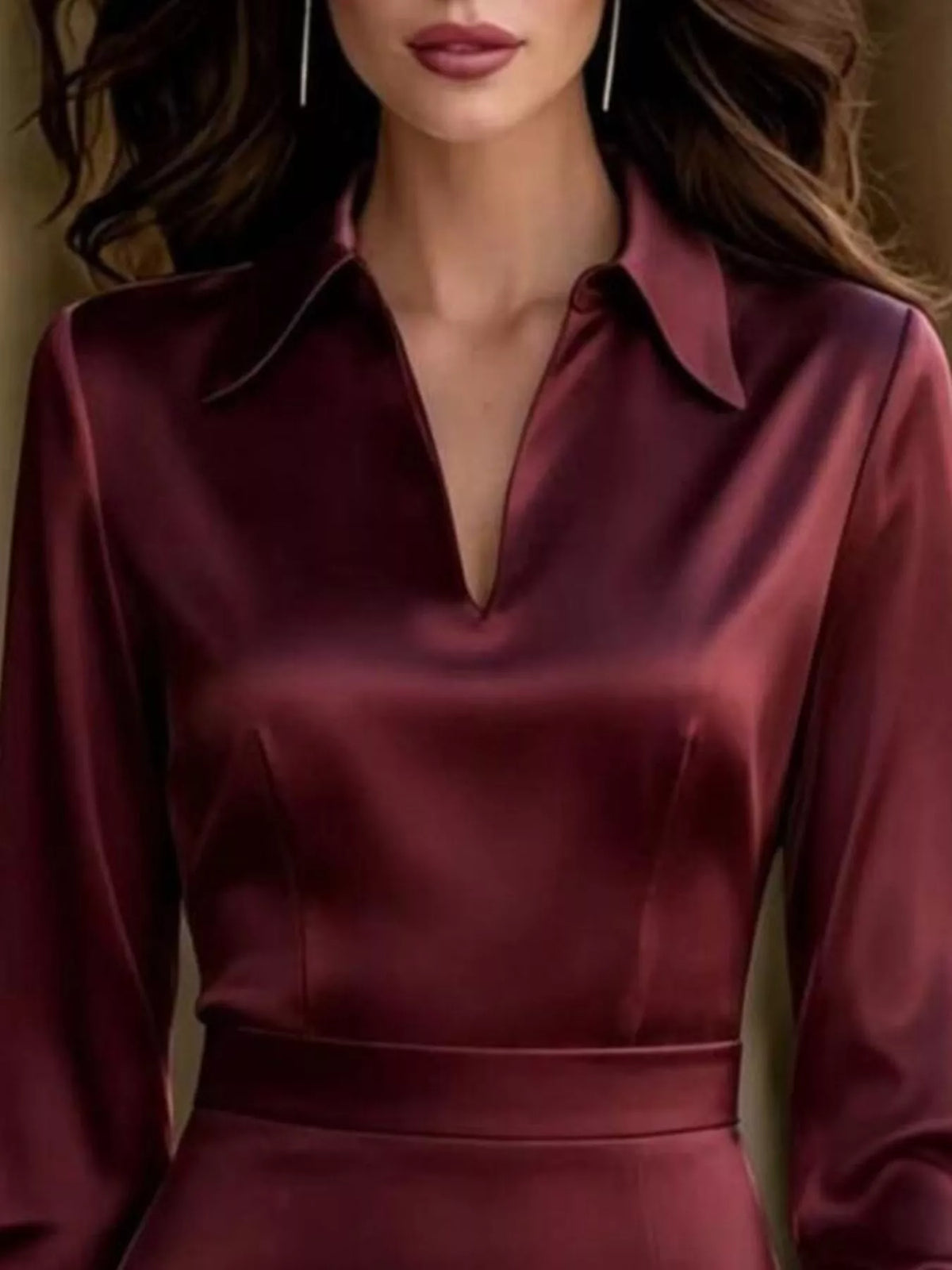 Satin Lantern Sleeve Midi Dress - alternate view 6
