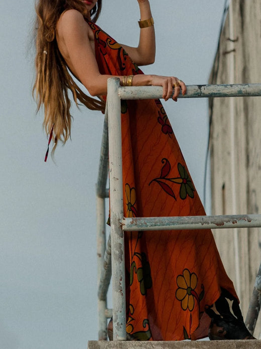 Asymmetrical Hem Printed Halter Neck Dress - alternate view 6