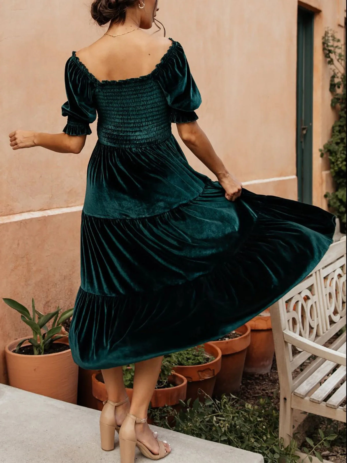 Smocked Half Sleeve Tiered Midi Dress - alternate view 5