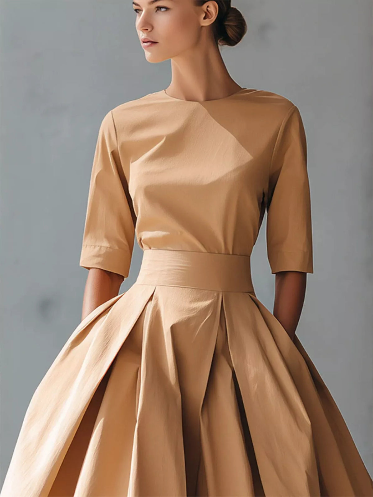 Round Neck A-Line Midi Dress - alternate view 3