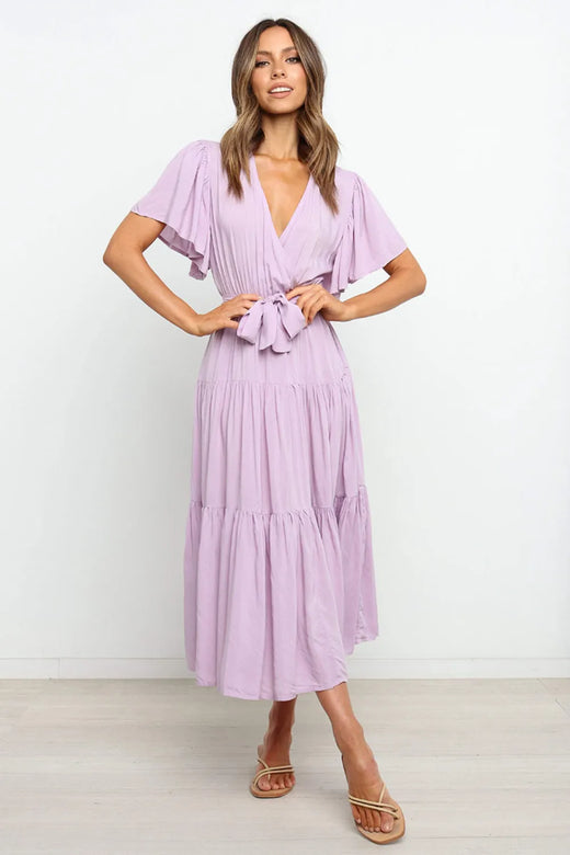 Tied Back Tiered Short Sleeve Midi Dress - alternate view 2