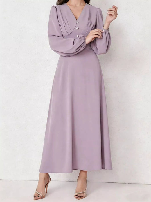 V-Neck Balloon Sleeve Maxi Dress - alternate view 4
