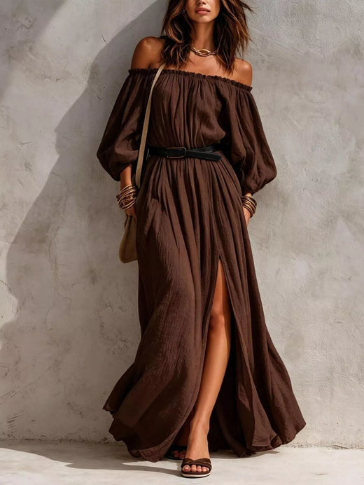 Boho Off-Shoulder Maxi Dress with Side Slit - alternate view 3