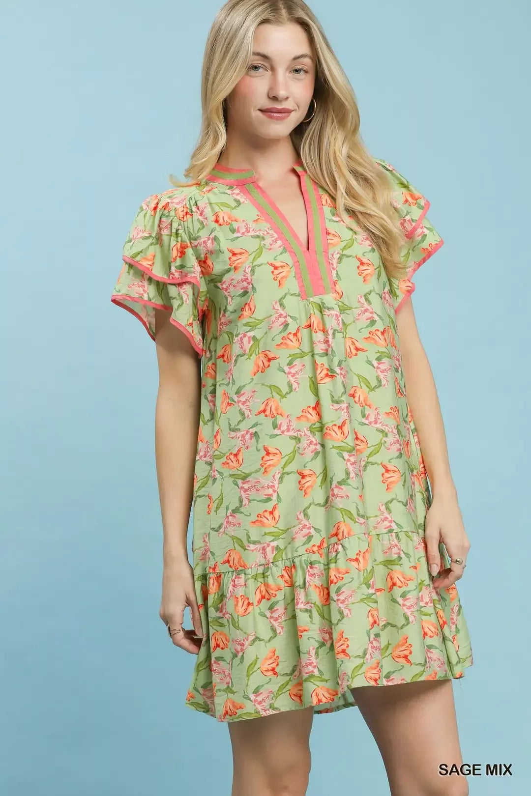 Floral Flutter Sleeve Tiered Dress - alternate view 2