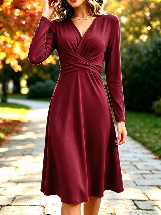 Full Size Ruched Long Sleeve Midi Dress Plus Size - alternate view 2