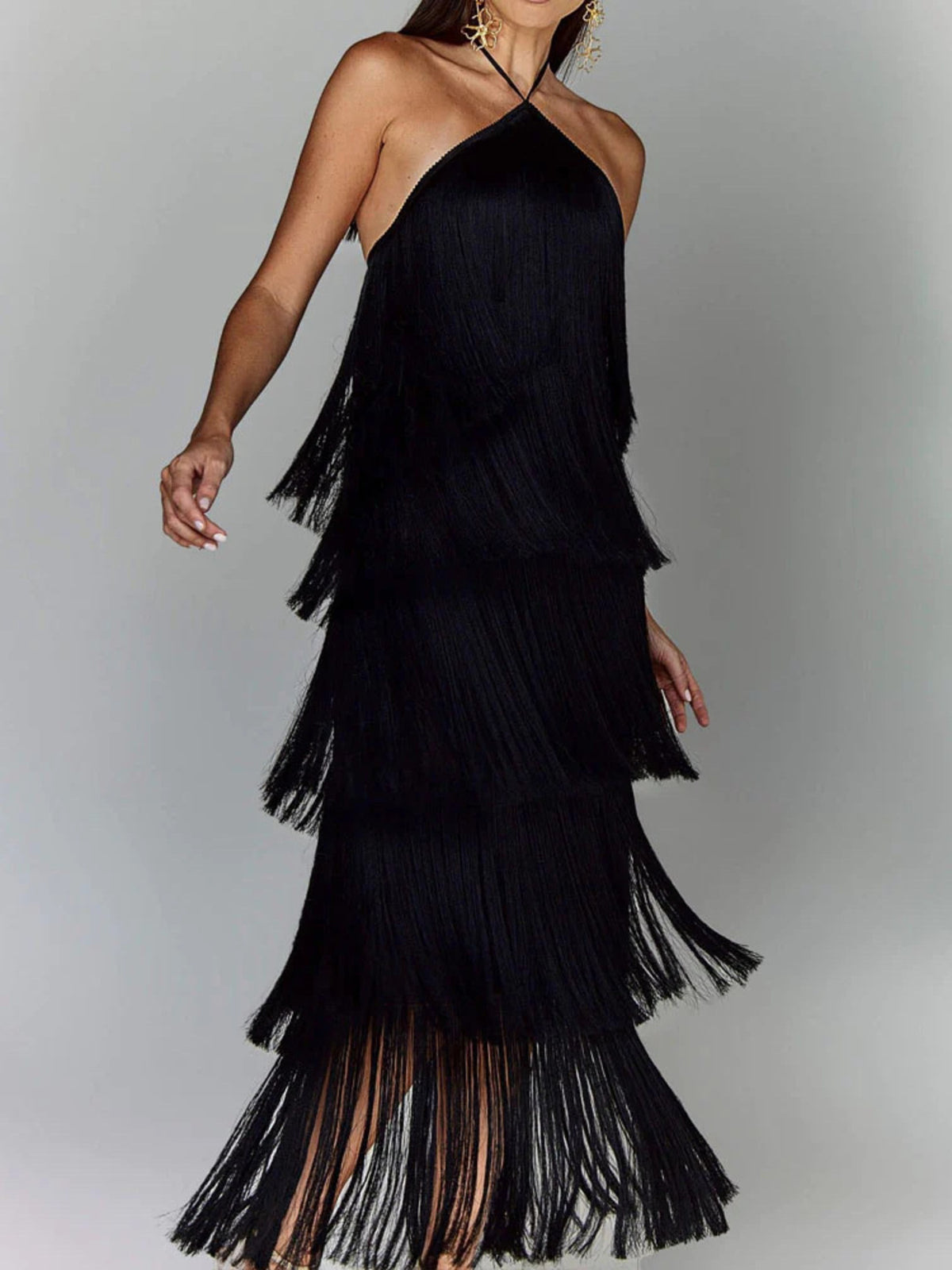 Fringe Halter Neck Sleeveless Maxi Dress - alternate view 4