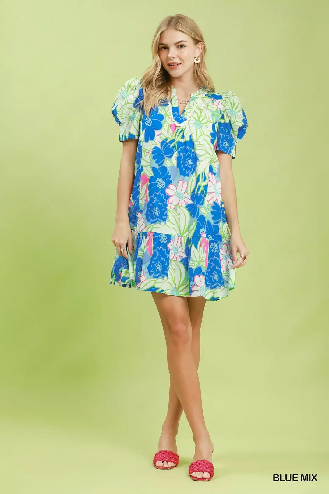 Floral Puff Sleeve Tiered Mini Dress - alternate view 5