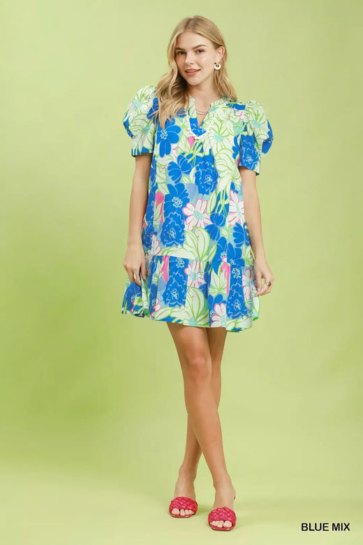 Floral Puff Sleeve Tiered Mini Dress - alternate view 5